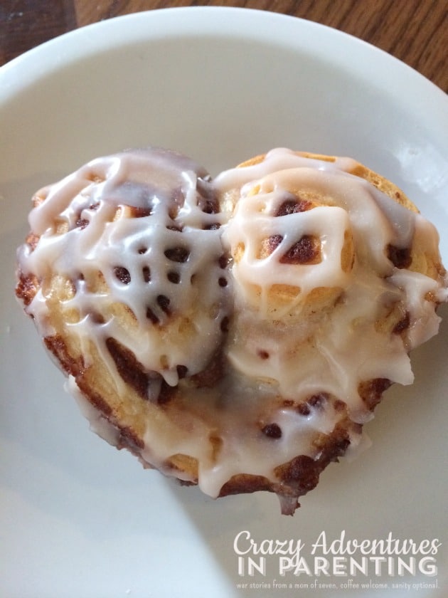 heart-shaped cinnamon roll plated