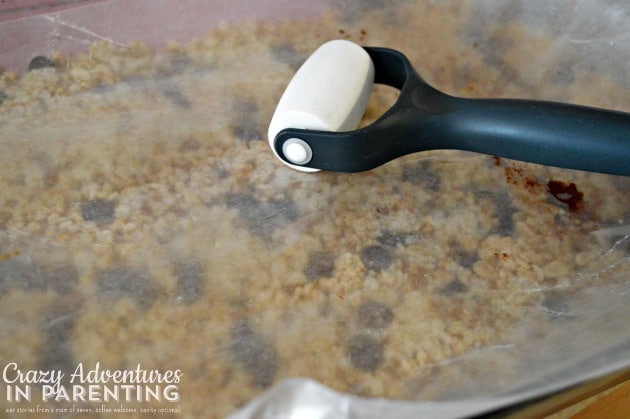 press down perfectly on Rice Krispies Treats using a baking roller and wax paper