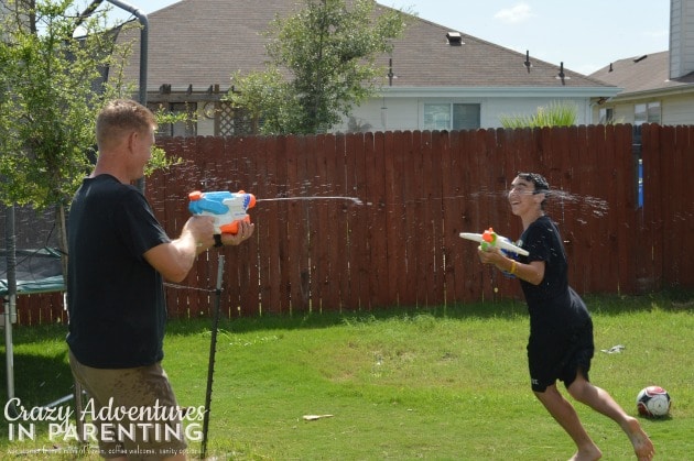 Nerf Super Soaker water gun fight