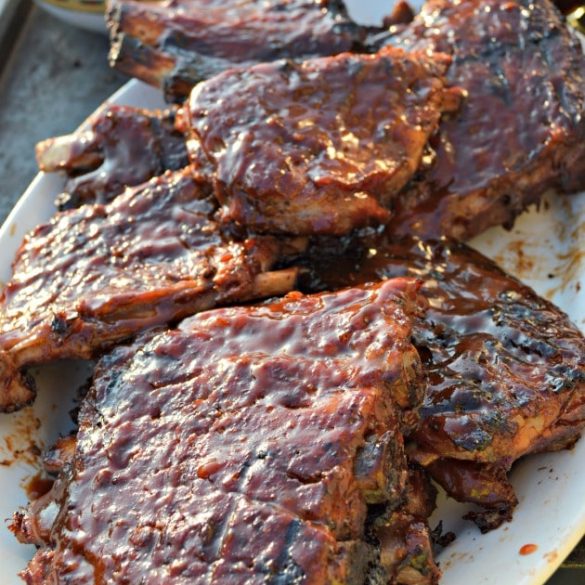 barbecue ribs coming off the grill