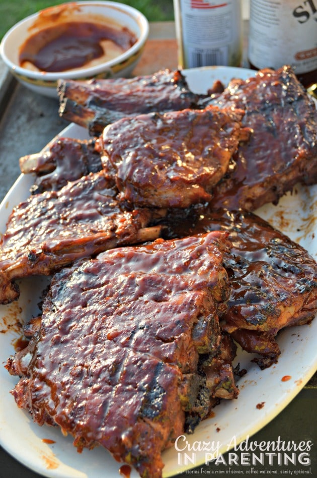 barbecue ribs coming off the grill