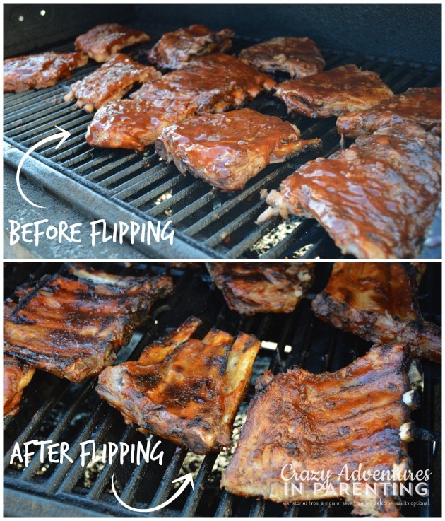 before/after flipping ribs on the grill