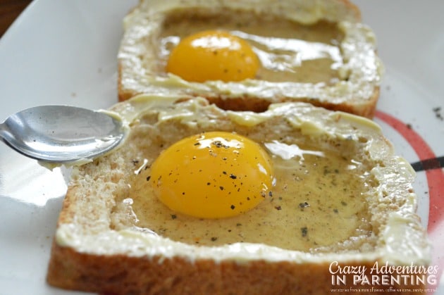 buttering the egg toast