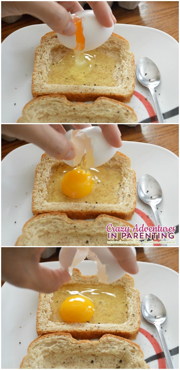 crack an egg into the bread