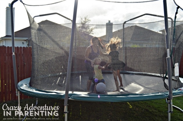 jumping on the trampoline with the girls