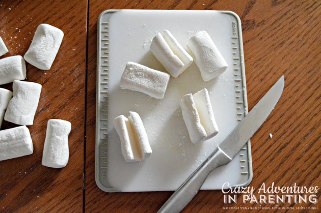 slicing marshmallows