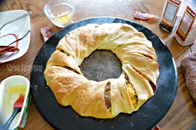 Bacon Egg and Cheese Breakfast Ring out of the oven