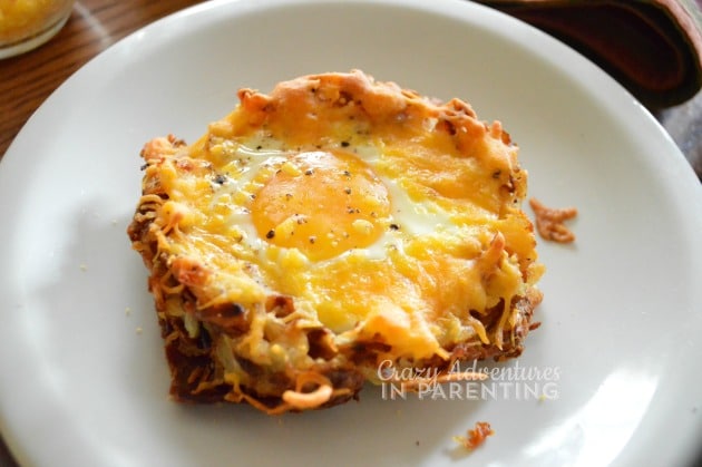 Bacon Egg and Hash Brown Nests close up