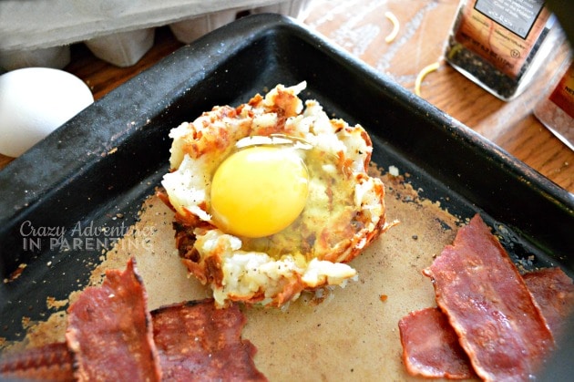 drop egg in the Bacon Egg and Hash Brown Nests