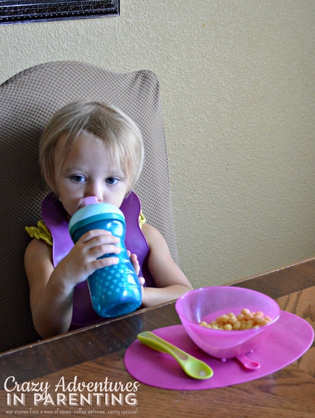 eating breakfast with Tommee Tippee products