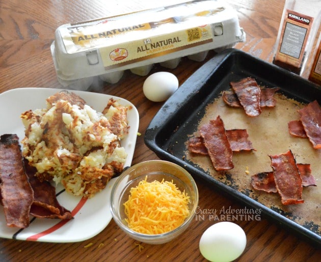 preparing Bacon Egg and Hash Brown Nests