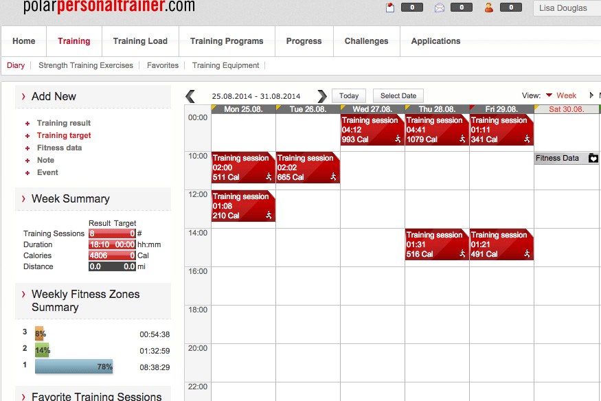 Polar Training Calendar Summary