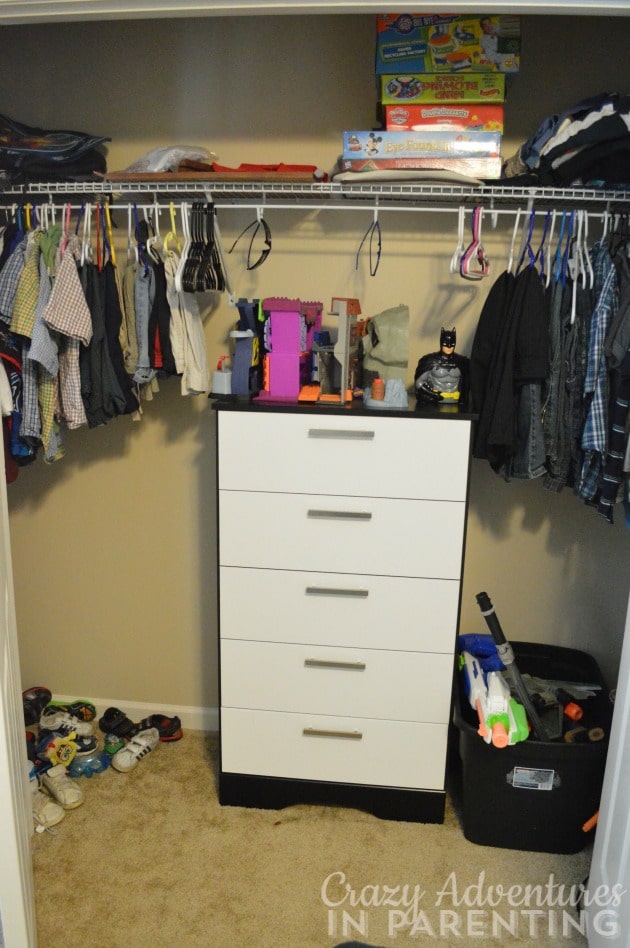 boys bedroom - new chest of drawers in closet