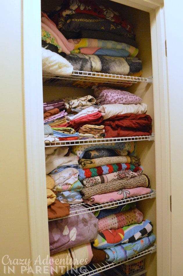 first hall closet - bedding and sheets