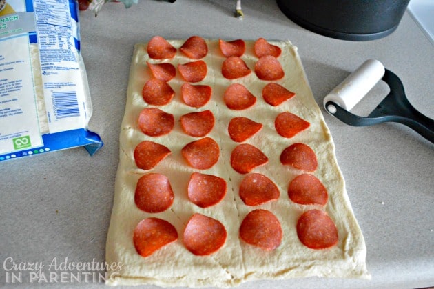 homemade pizza rolls - add the pepperoni