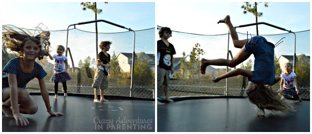 Baby Sis flipping on the trampoline