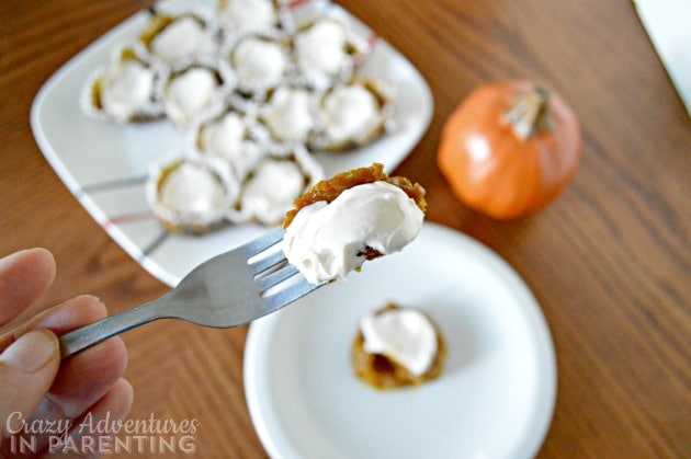 Pumpkin pie cupcakes on a fork