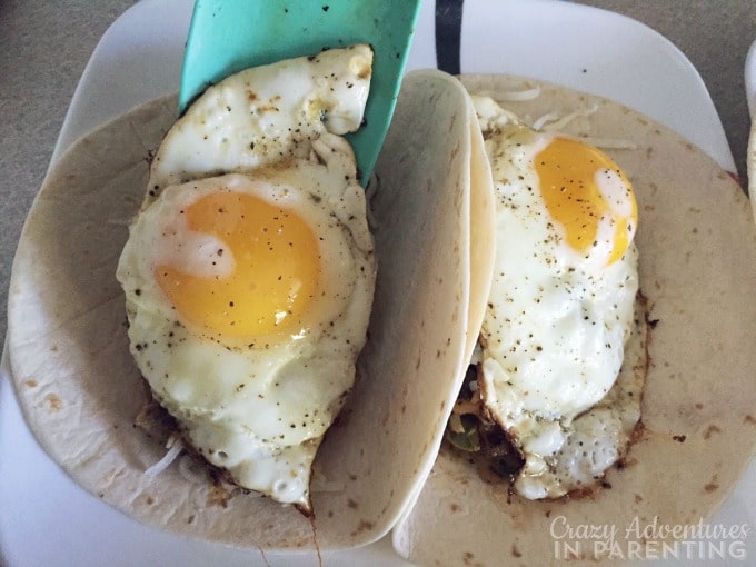 add fried eggs on top in breakfast wrap