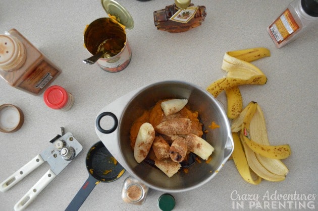 adding ingredients for the pumpkin pie cupcakes