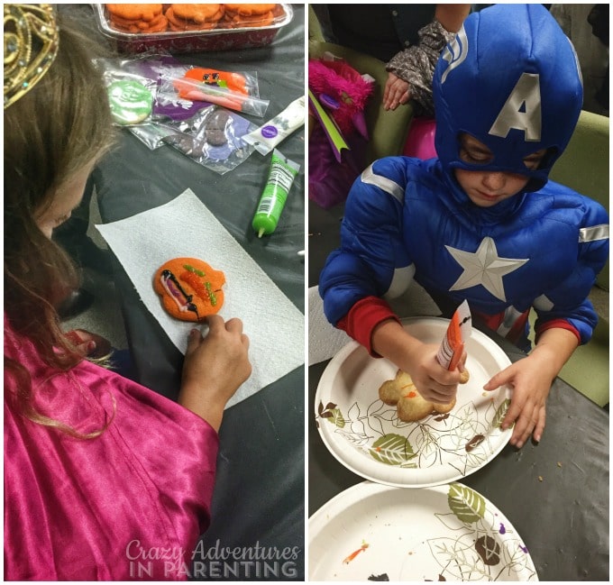 decorating cookies in costume