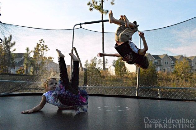 flipping on the trampoline