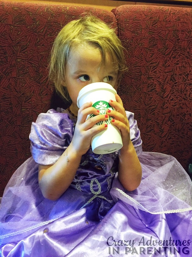 hot chocolate spilled on her costume