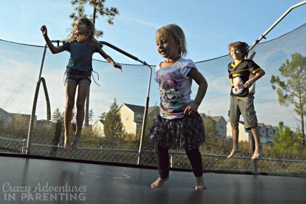 playing on the trampoline