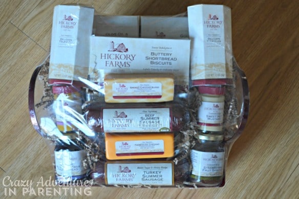 Hickory Farms gift basket wrapped nicely