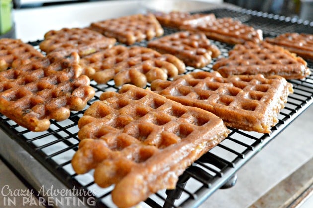 Glazed Apple Fritter Waffle Doughnuts drying