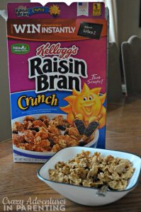 Kellogg's Raisin Bran Crunch cereal in a bowl