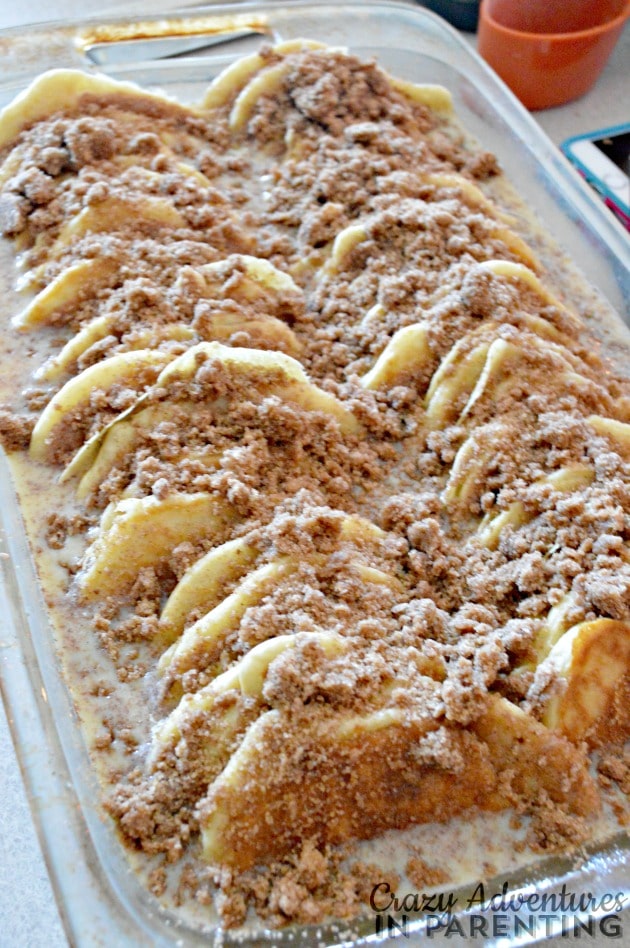 add streusel to the cinnamon roll pancake bake