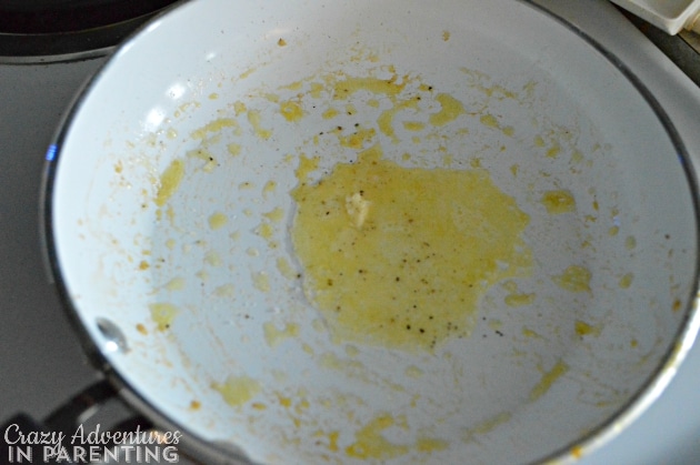 Butter and pepper remnants bubbling