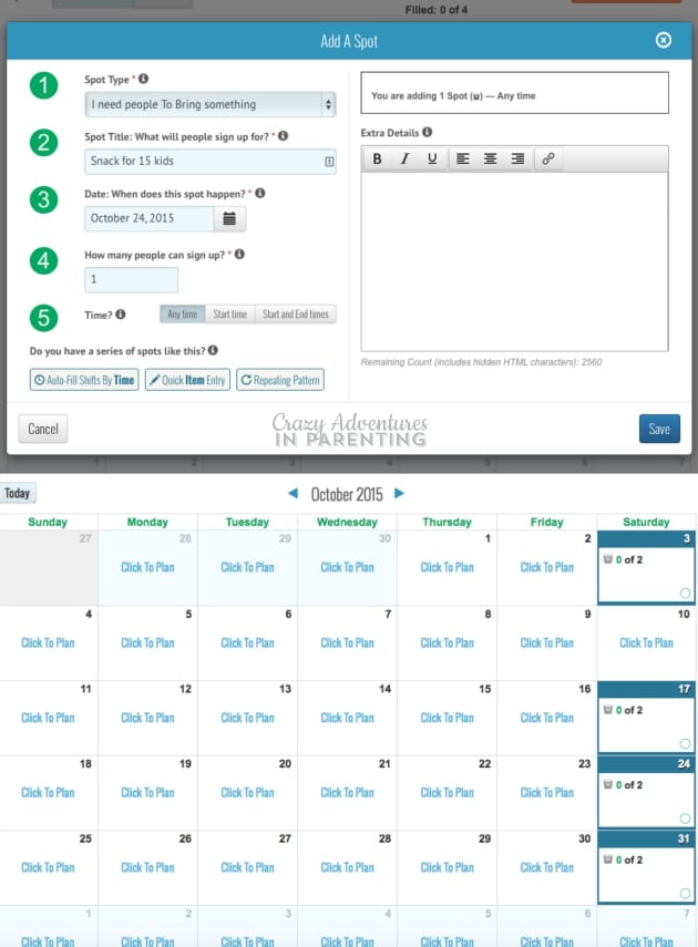 Creating a calendar for a soccer team on VolunteerSpot