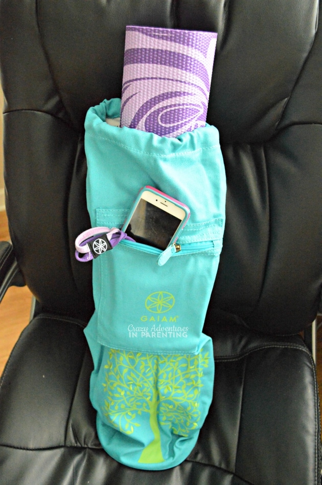 Gaiam Harmony Yoga Mat Bag ready to go