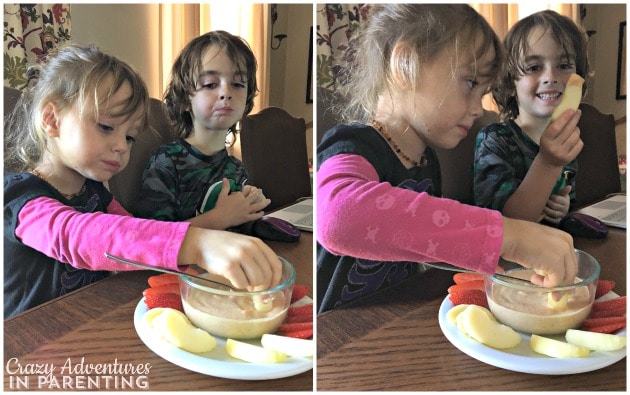 Kids enjoying the pumpkin yogurt dip