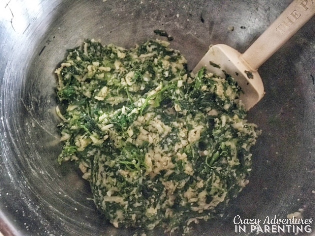 mixed together ingredients for spinach balls