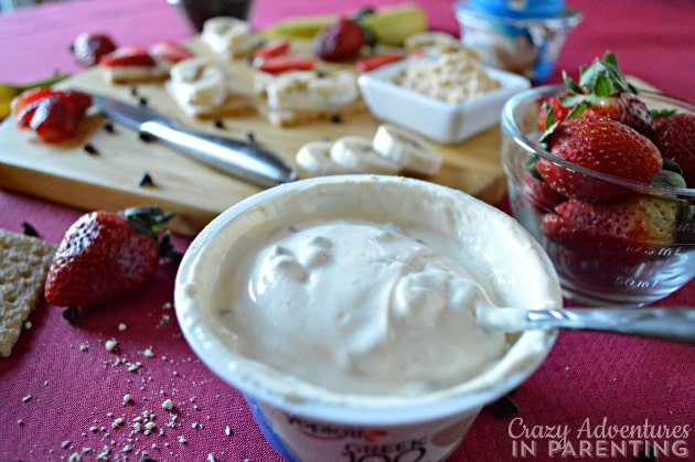 Peanut Butter Chocolate Chip Yogurt Dip ready to spread