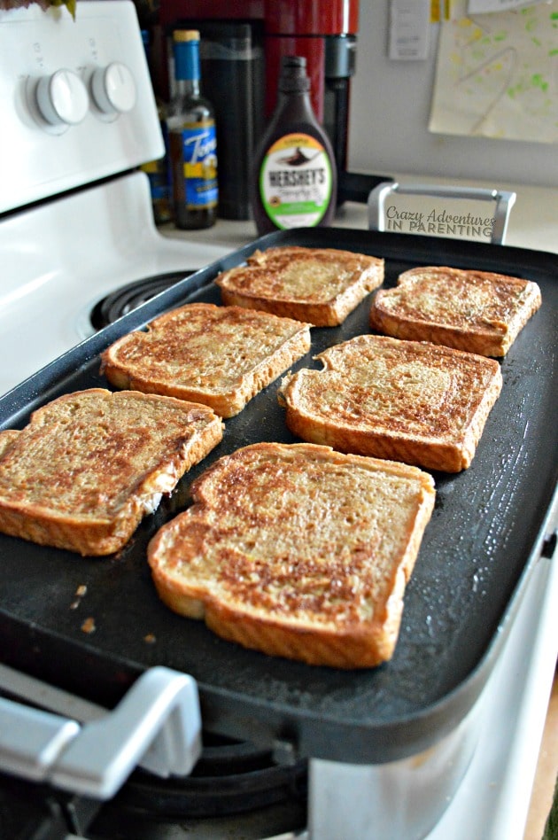 Chocolate french toast on the griddle