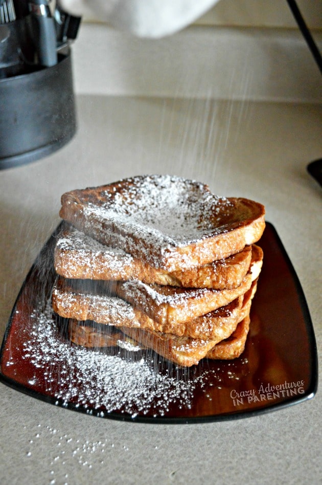 Shake powdered sugar onto chocolate French toast