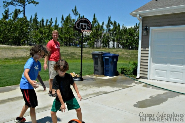 Driveway basketball with the boys