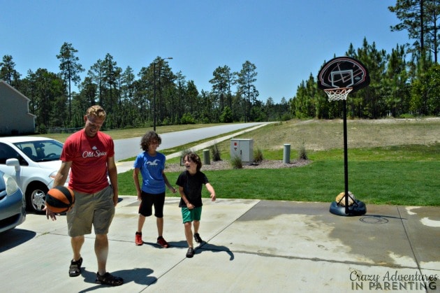 Playing basketball with the boys