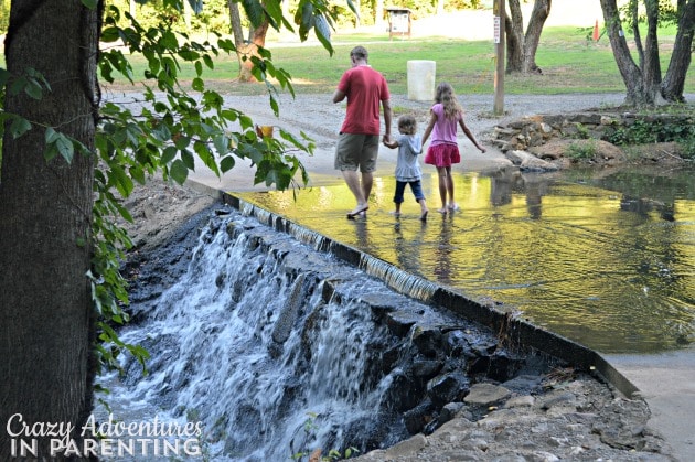 wading through a waterfall