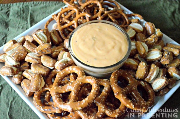 Yummy beer cheese dip with pretzels