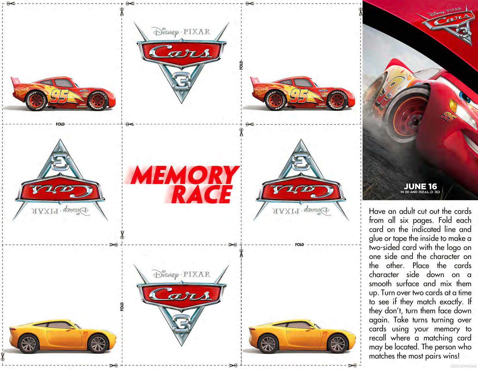 Cars 3 Activity Sheet - Memory Race