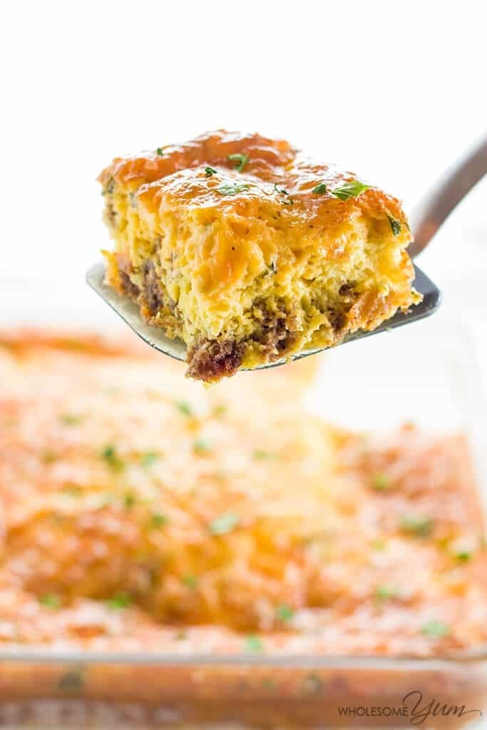 Low-carb gluten-free breakfast casserole with sausage and cheese