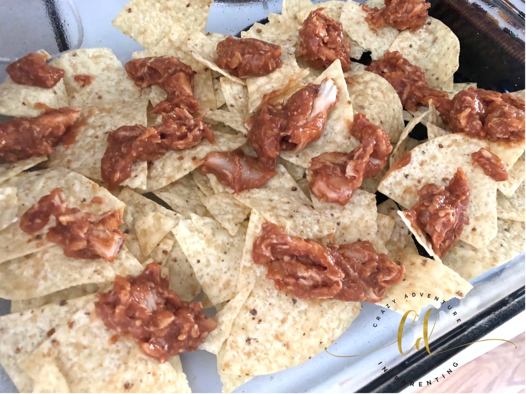 Curly's Barbecue Pulled Chicken Nachos preparation