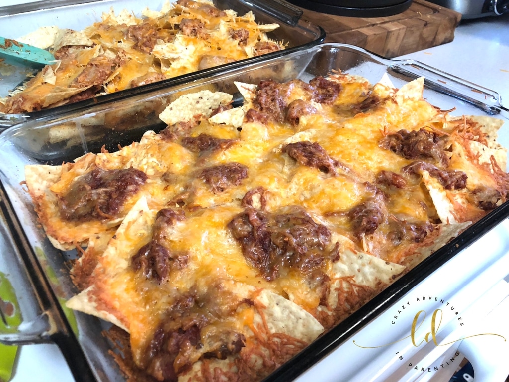 Curly's Barbecue Pulled Pork Nachos ready to eat