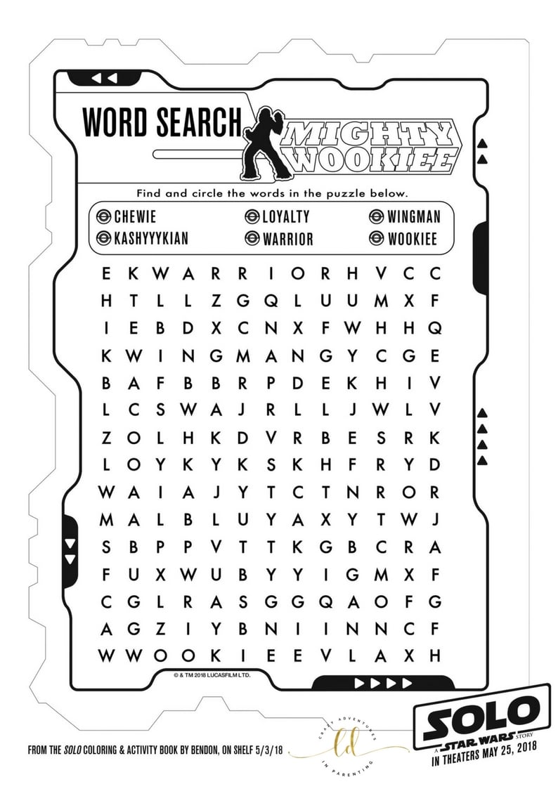 SOLO: A STAR WARS STORY Coloring Pages and Activity Sheets Word Search
