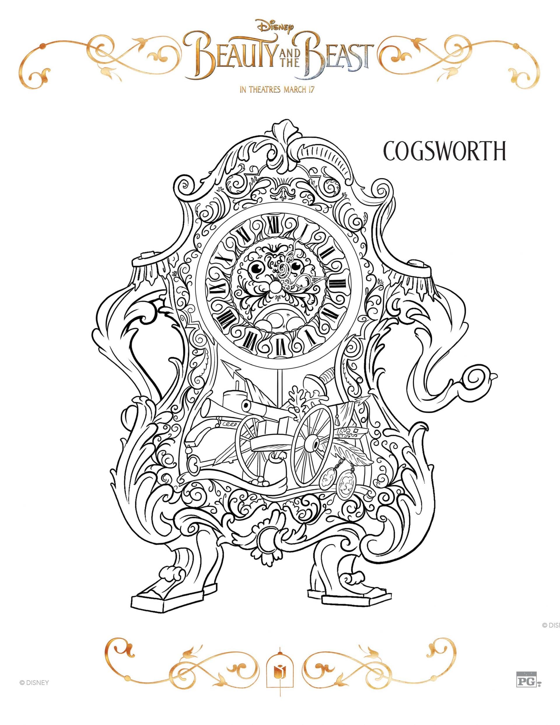 Beauty And The Beast Cogsworth Coloring Page