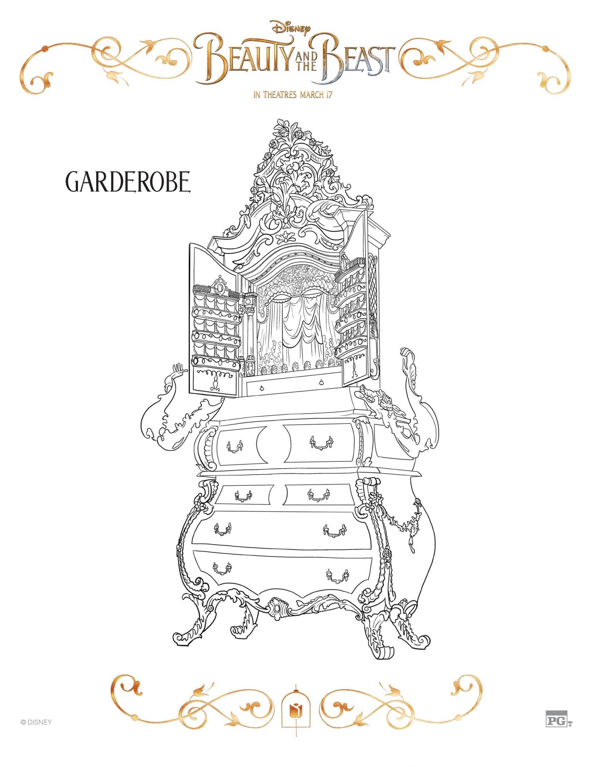 Beauty And The Beast Garderobe Coloring Page